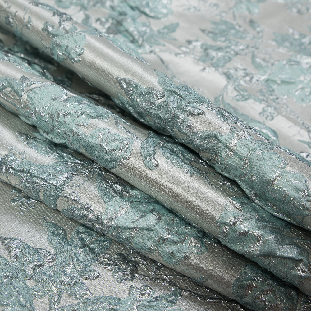 Pale Gold and Seafoam Blue Luxury Floral Metallic Brocade - Folded Pale Gold and Seafoam Blue Luxury Floral Metallic Brocade - Folded
