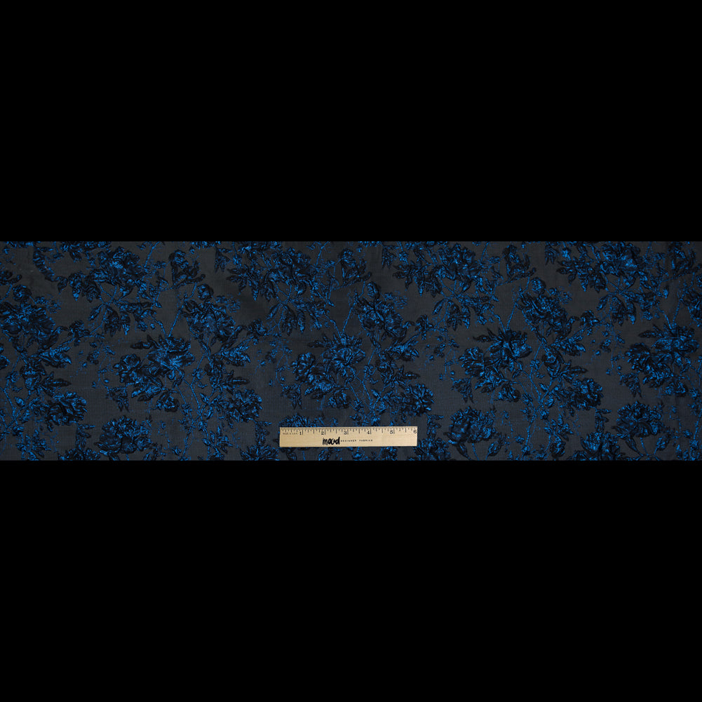 Blue and Black Luxury Floral Metallic Brocade Folded