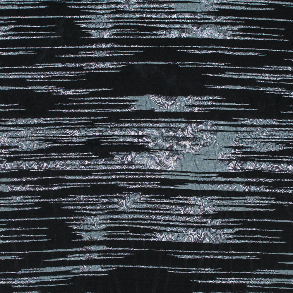 Black and Metallic Stone Blue Luxury Striated Burnout Brocade Black and Metallic Stone Blue Luxury Striated Burnout Brocade