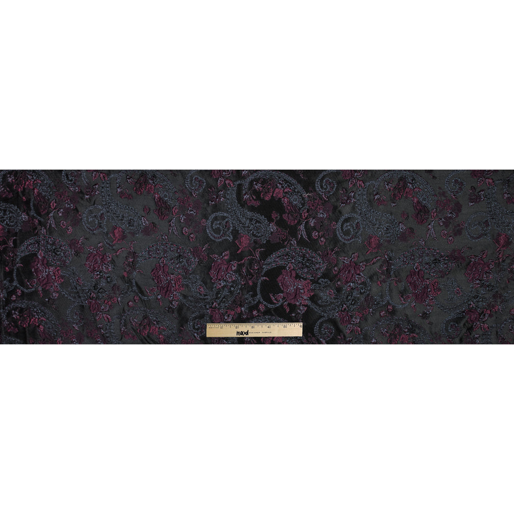 Aubergine and Black Luxury Paisley Metallic Brocade - Folded Aubergine and Black Luxury Paisley Metallic Brocade - Folded