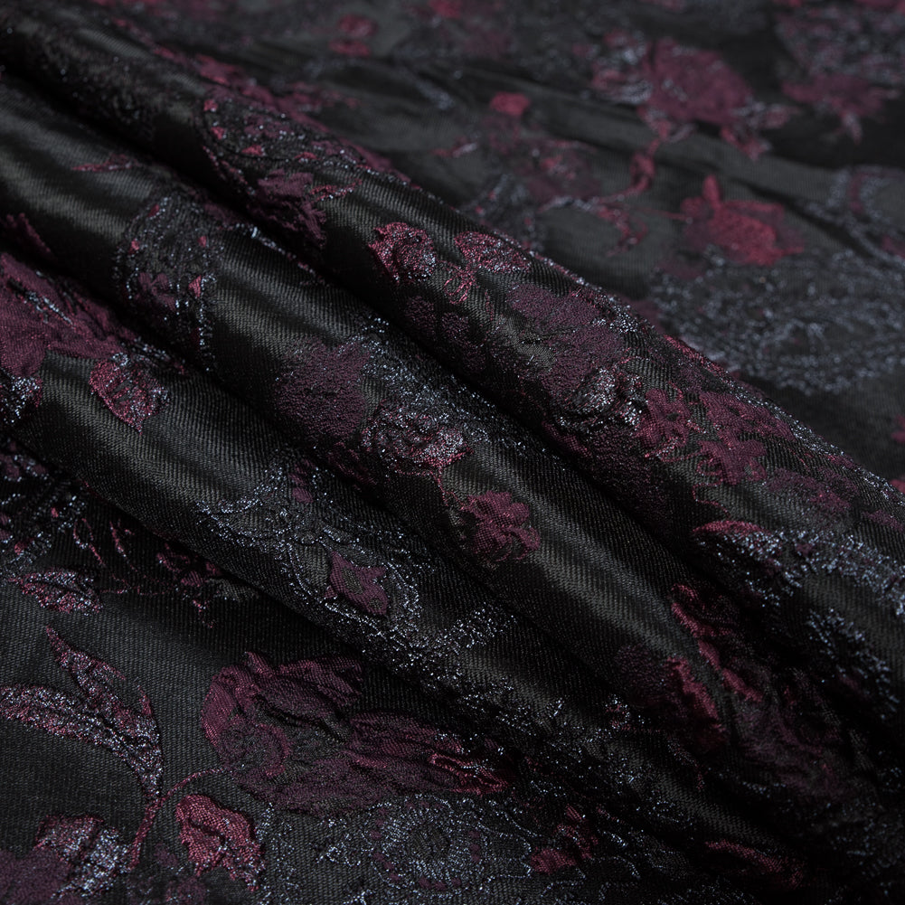 Aubergine and Black Luxury Paisley Metallic Brocade - Detail Aubergine and Black Luxury Paisley Metallic Brocade - Detail
