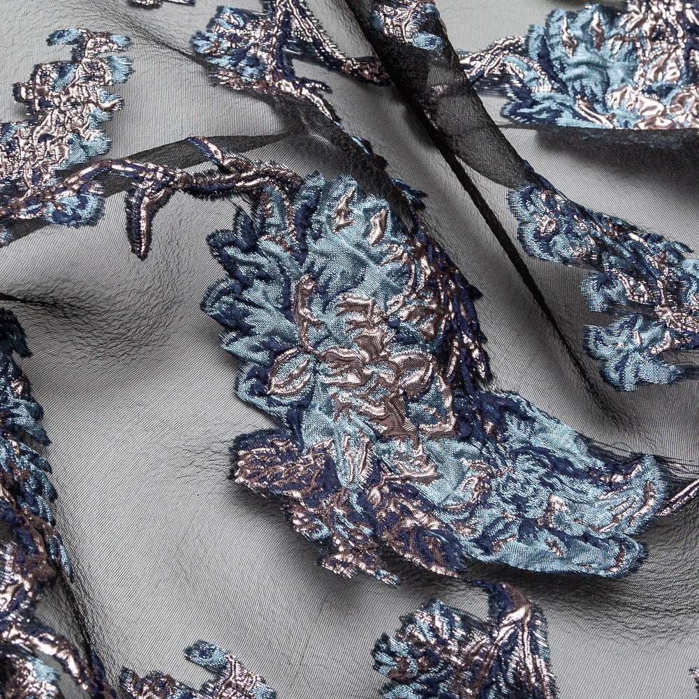 Metallic Blue Granite and Rose Gold Luxury Abstract Burnout Brocade - Detail Metallic Blue Granite and Rose Gold Luxury Abstract Burnout Brocade - Detail