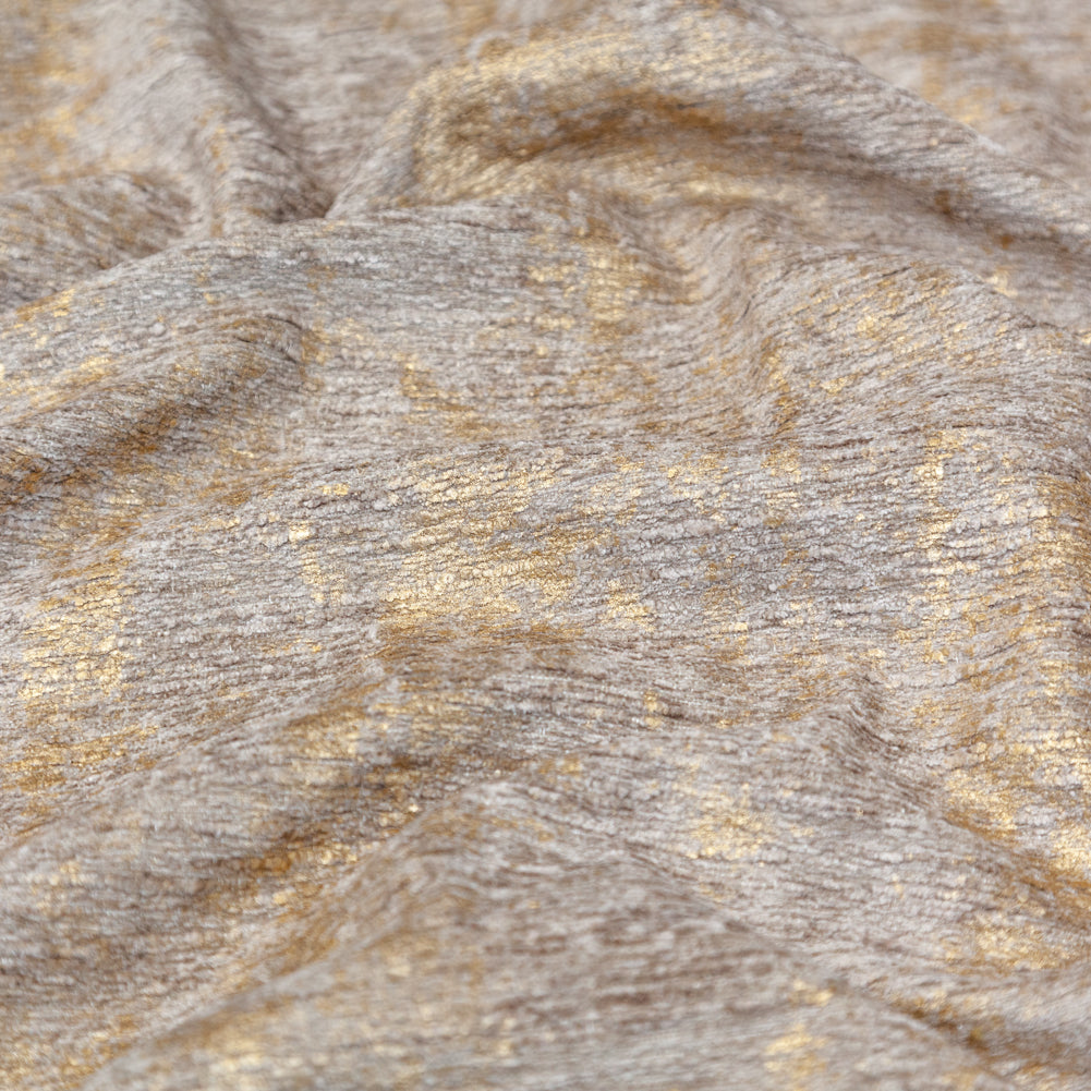Beige Polyester Chenille with Metallic Gold Foil - Detail Beige Polyester Chenille with Metallic Gold Foil - Detail