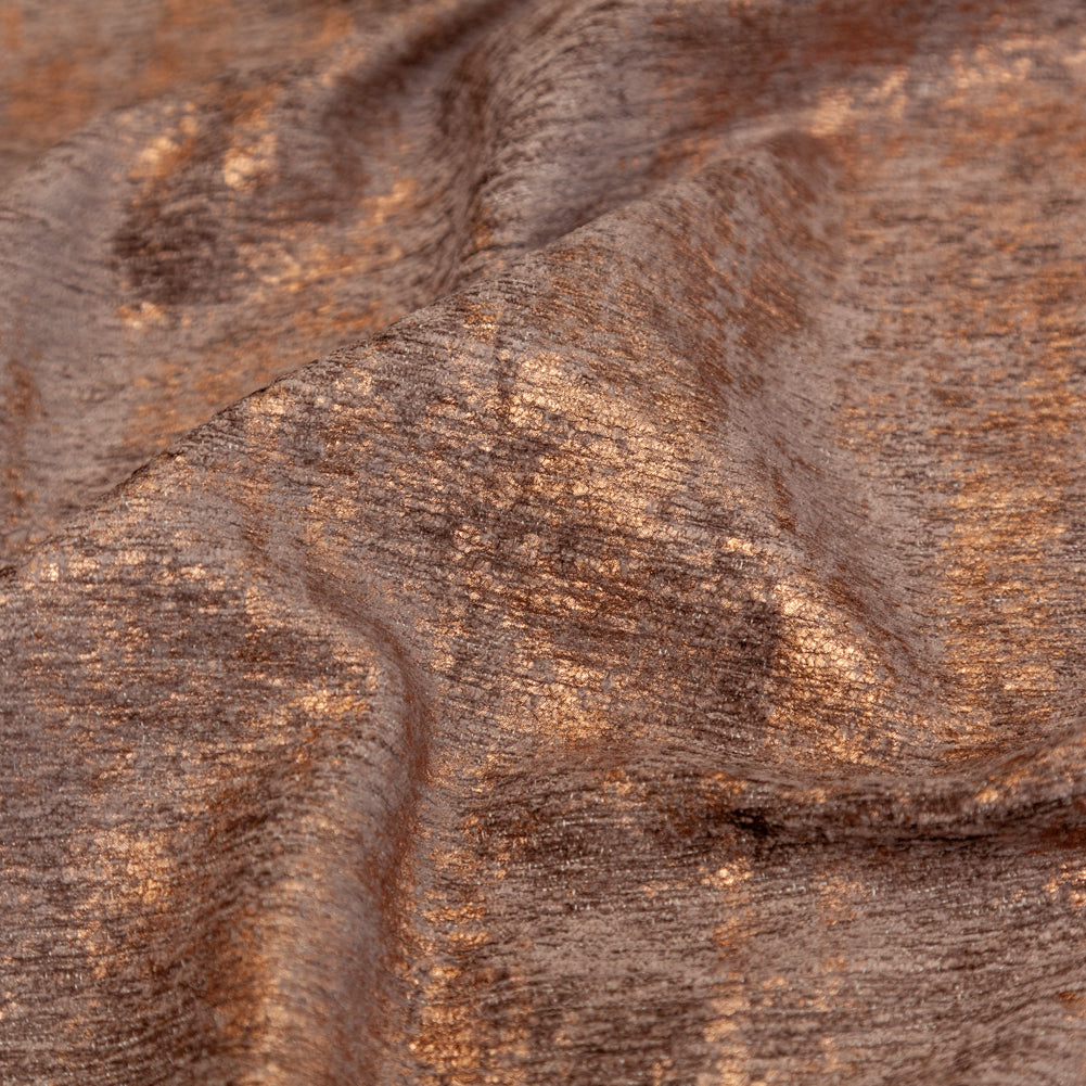 Brown Polyester Chenille with Metallic Bronze Foil - Detail Brown Polyester Chenille with Metallic Bronze Foil - Detail