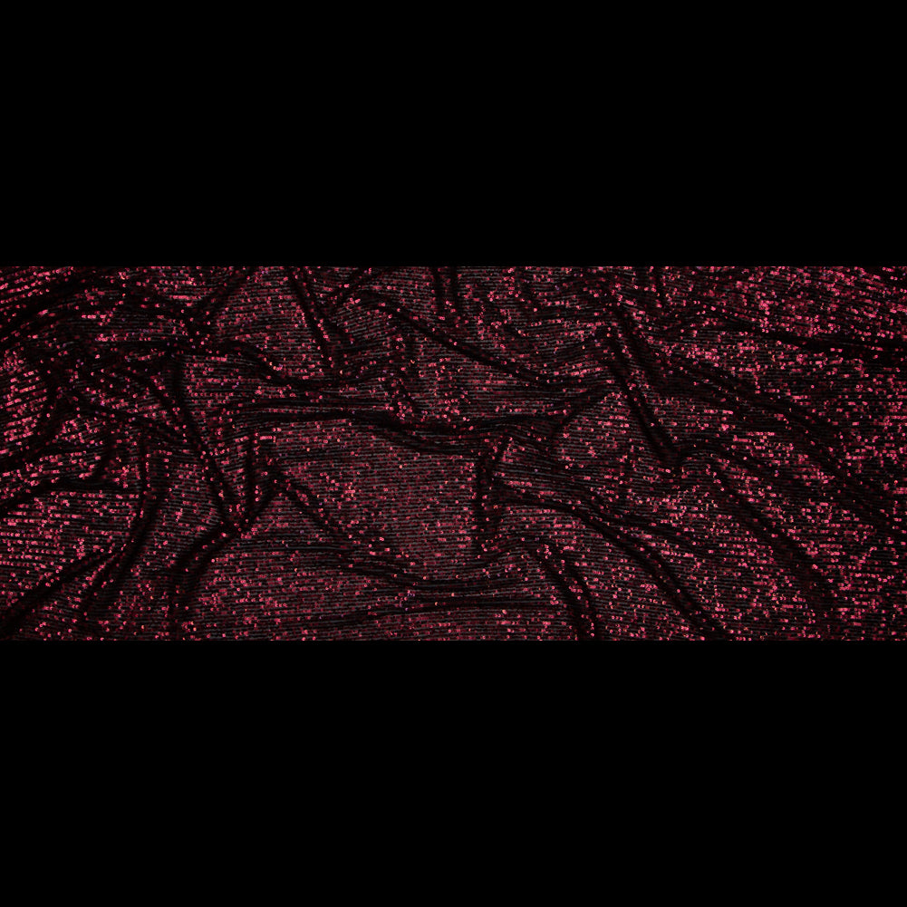 Stretch Mesh with Baby Sequins - Wine Stripes on Black Full Stretch Mesh with Baby Sequins - Wine Stripes on Black Full