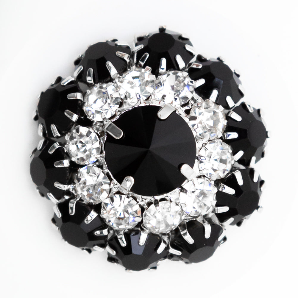 Italian Silver, Black and Crystal Rhinestone Button - 50L/32mm Italian Silver, Black and Crystal Rhinestone Button - 50L/32mm