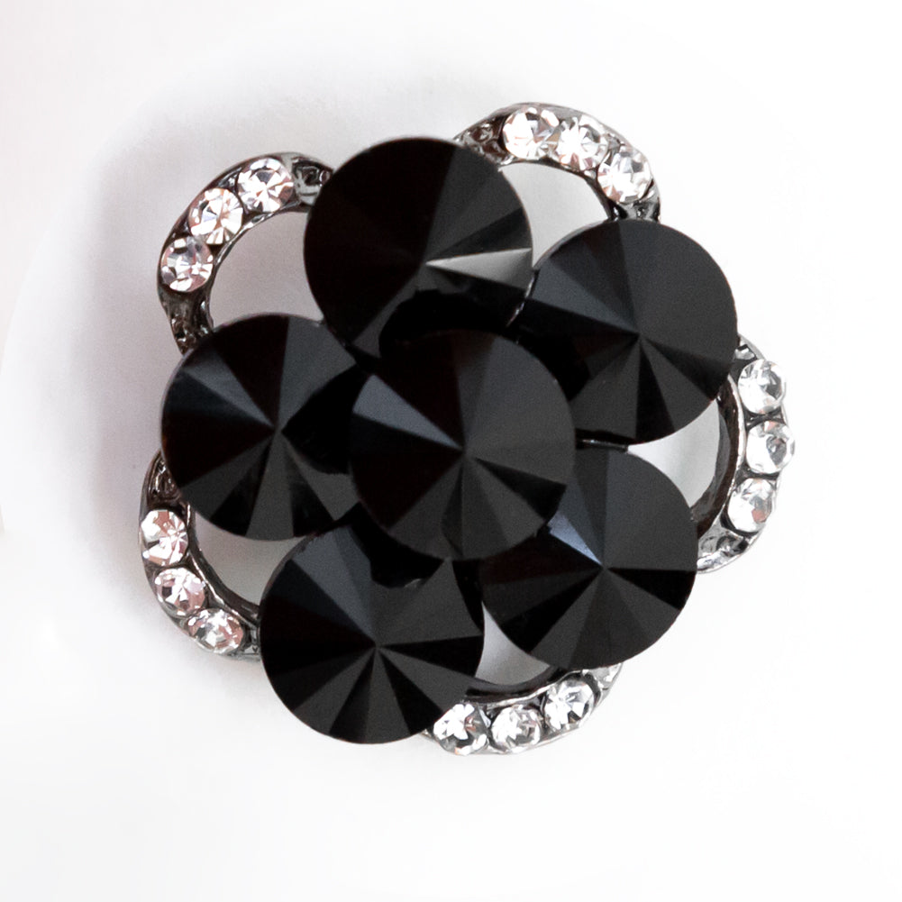 Italian Gunmetal, Black and Crystal Rhinestone Button - 48L/30.5mm Italian Gunmetal, Black and Crystal Rhinestone Button - 48L/30.5mm