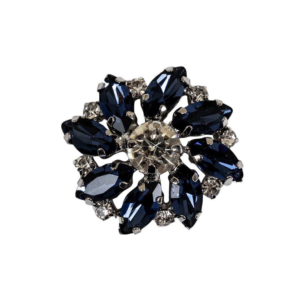 Italian Silver, Navy and Crystal Rhinestone Button - 40L/25.5mm Italian Silver, Navy and Crystal Rhinestone Button - 40L/25.5mm