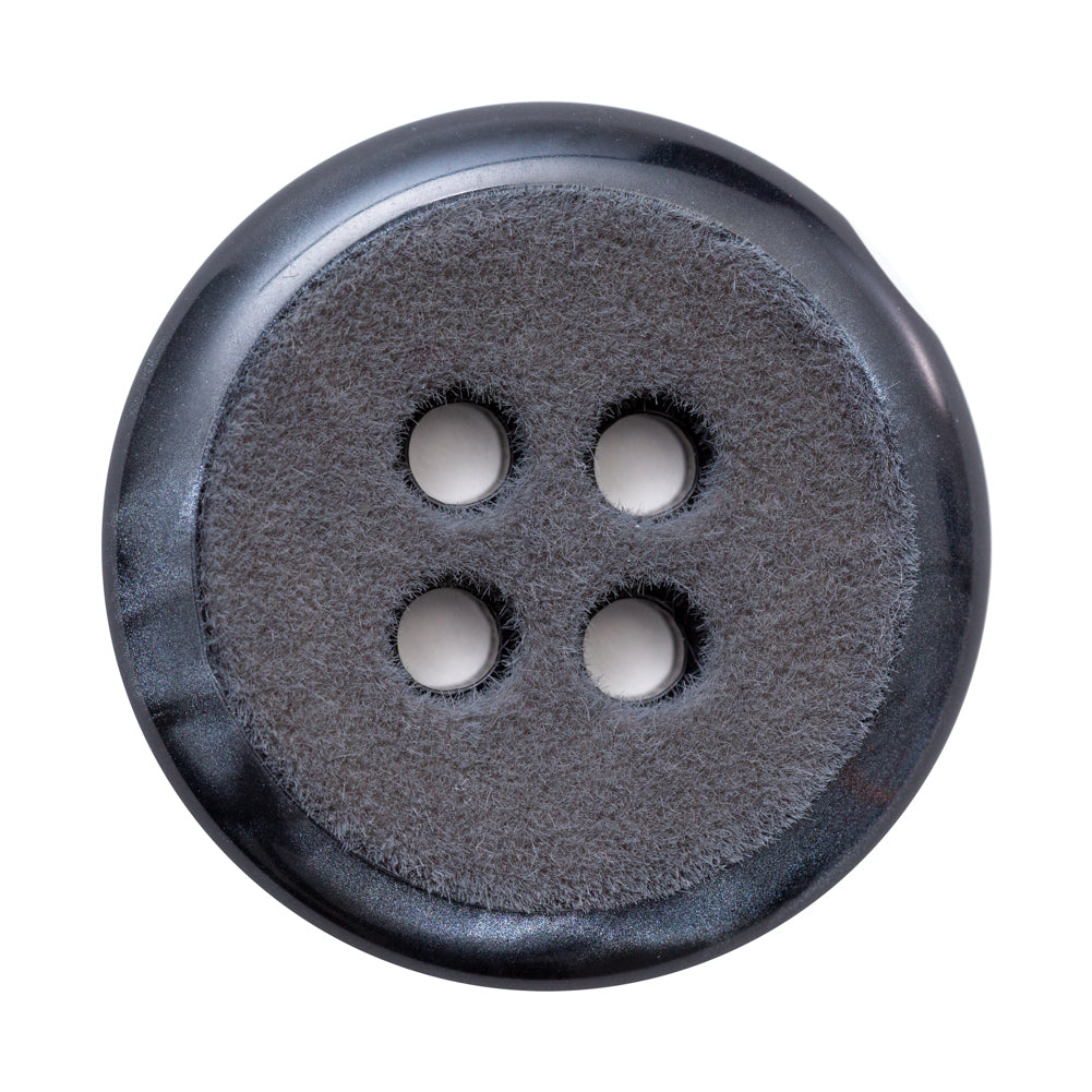 Italian Dark Charcoal 4-Hole Velvet-Faced Plastic Button - 54L/34mm Italian Dark Charcoal 4-Hole Velvet-Faced Plastic Button - 54L/34mm