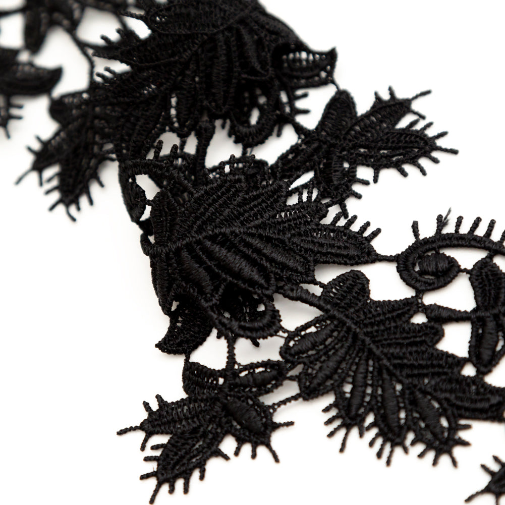 Fancy Black Leafy Venise Lace Trim - 2.25 - Detail Fancy Black Leafy Venise Lace Trim - 2.25 - Detail
