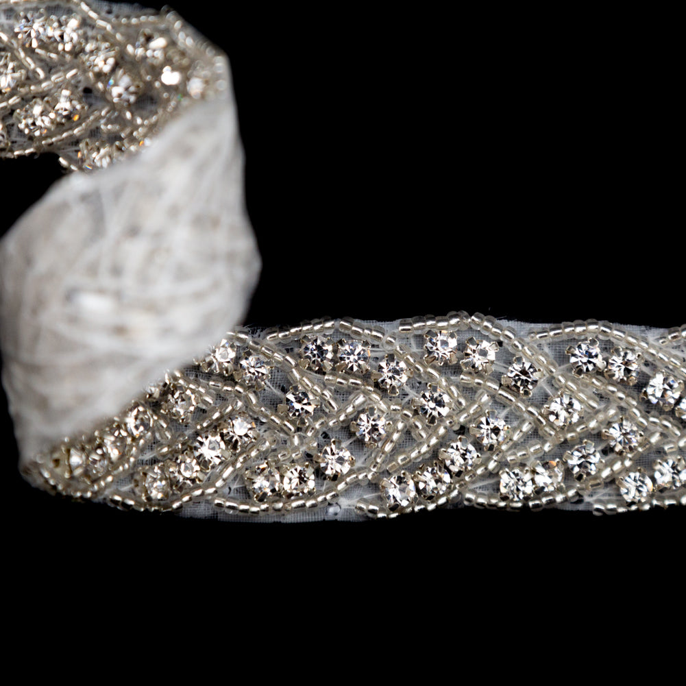 Silver and Crystal Beaded Rhinestone Trim - 1 - Detail Silver and Crystal Beaded Rhinestone Trim - 1 - Detail