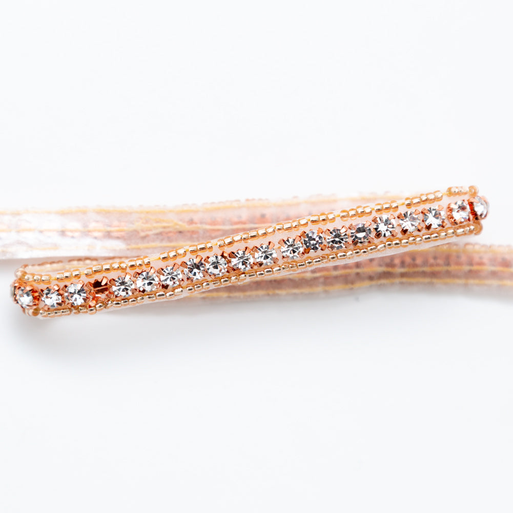 Rose Gold and Crystal Beaded Rhinestone Trim - 0.375 - Detail Rose Gold and Crystal Beaded Rhinestone Trim - 0.375 - Detail