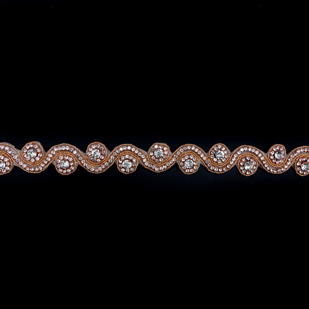 Rose Gold and Crystal Spiral Beaded Rhinestone Trim - 1.25" Rose Gold and Crystal Spiral Beaded Rhinestone Trim - 1.25"