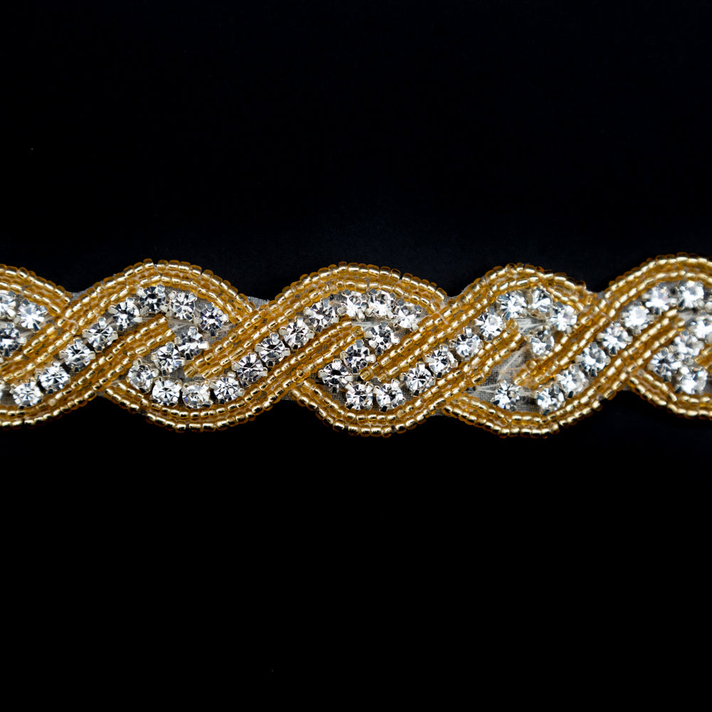 Gold and Crystal Zig Zag Beaded Rhinestone Trim - 1" Detail