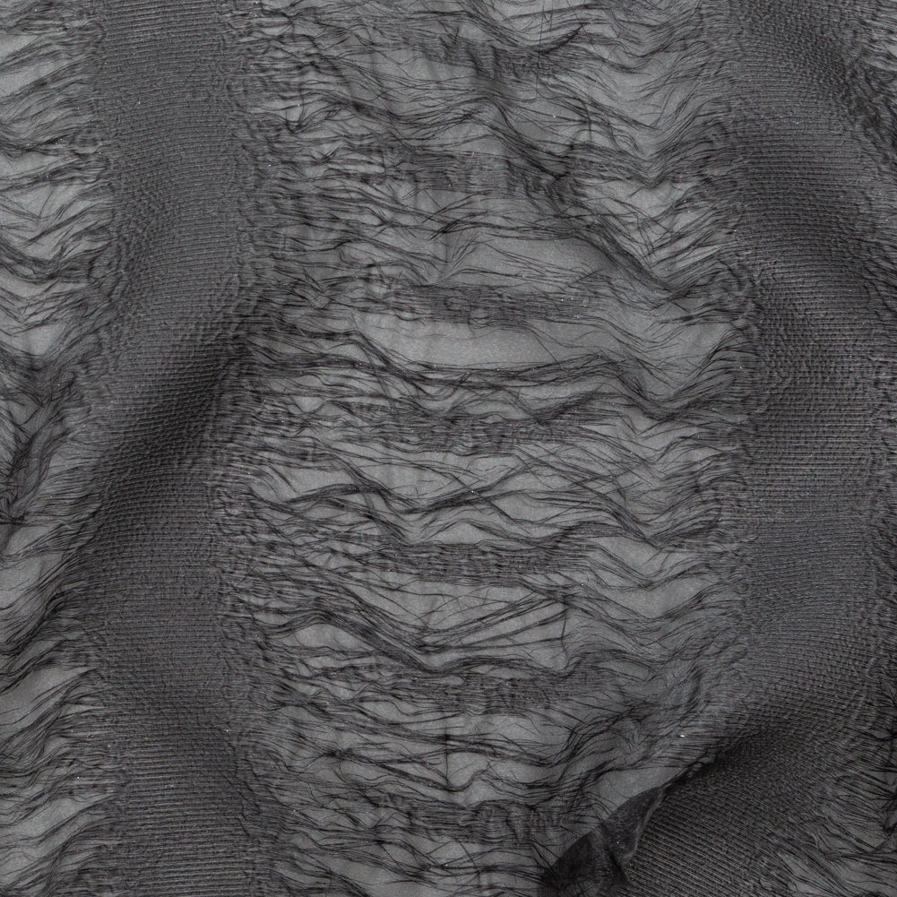 Metallic Double Layer Organza - Black and Silver Iridescent Stripes Metallic Double Layer Organza - Black and Silver Iridescent Stripes
