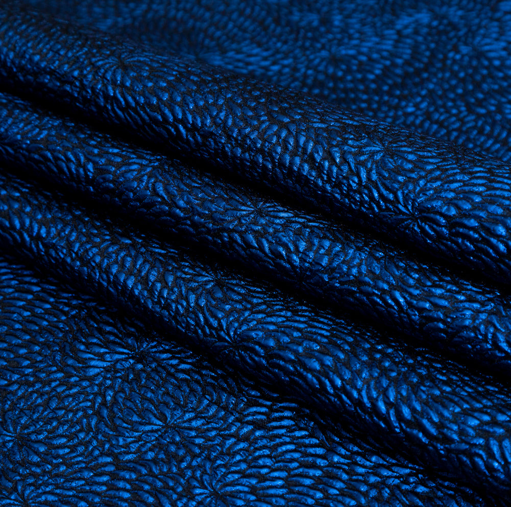 Metallic Royal Blue Floral Double-Layer Organza Brocade Detail Metallic Royal Blue Floral Double-Layer Organza Brocade Detail