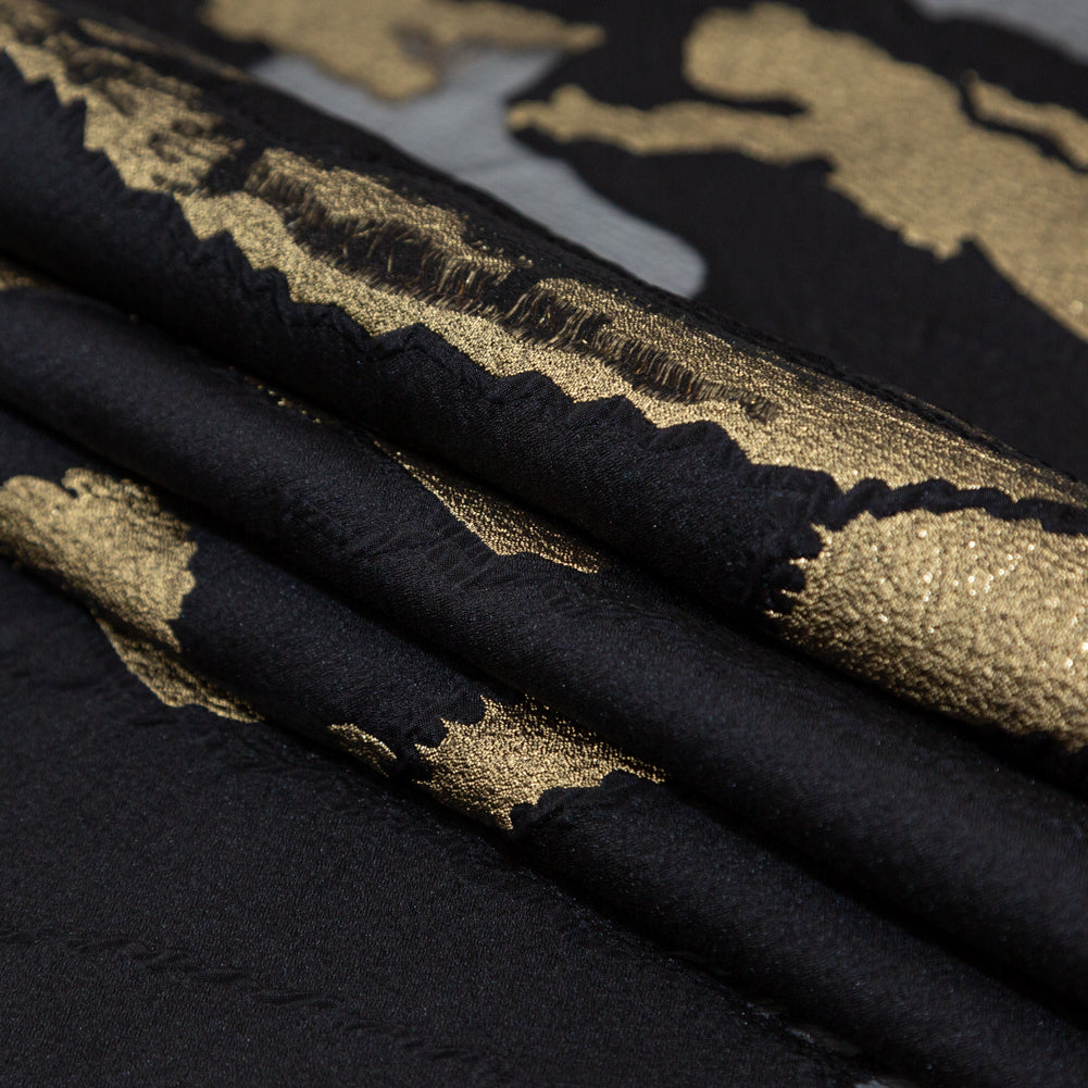 Metallic Gold and Black Luxury Crinkled Organza Burnout Brocade Folded Metallic Gold and Black Luxury Crinkled Organza Burnout Brocade Folded