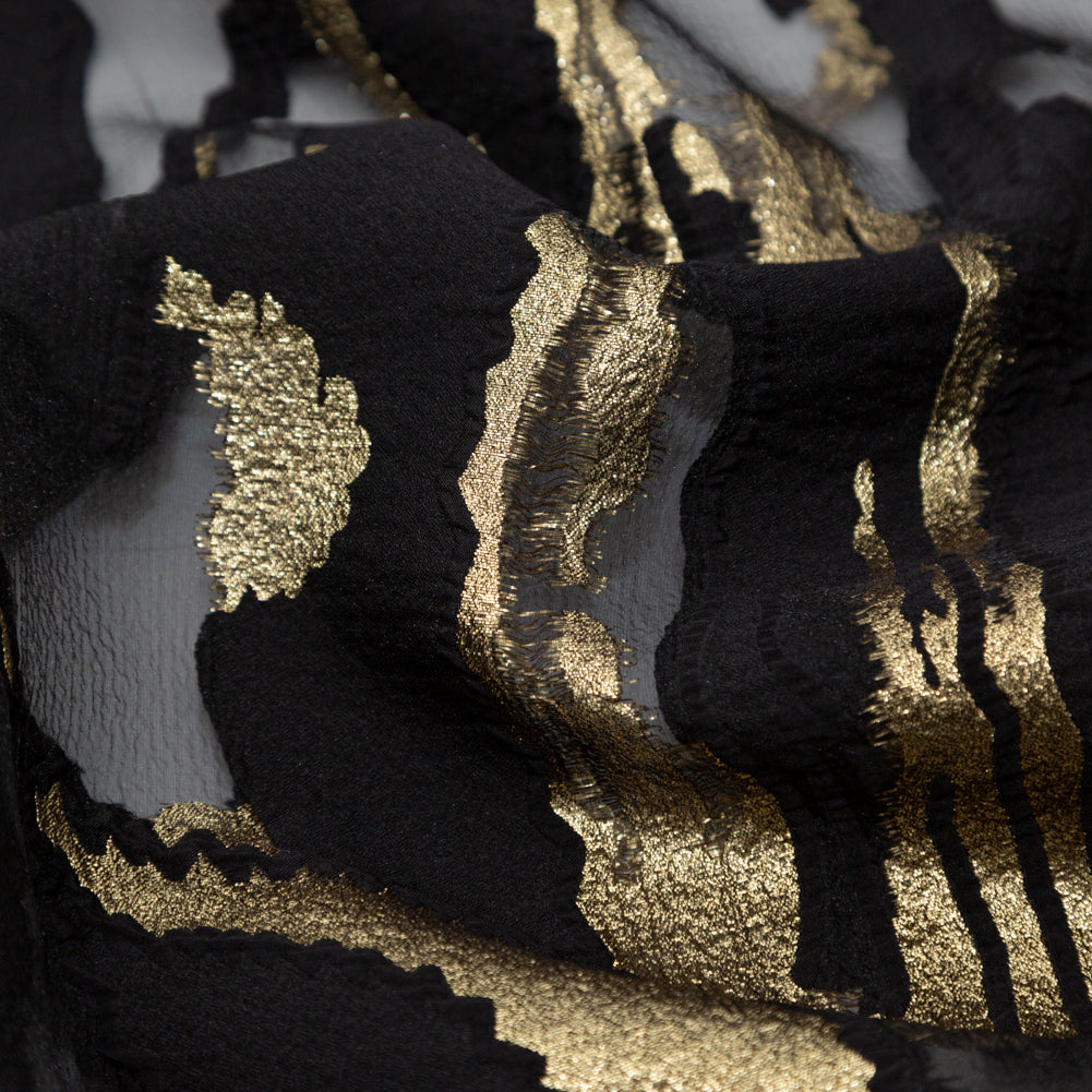 Metallic Gold and Black Luxury Crinkled Organza Burnout Brocade Detail Metallic Gold and Black Luxury Crinkled Organza Burnout Brocade Detail