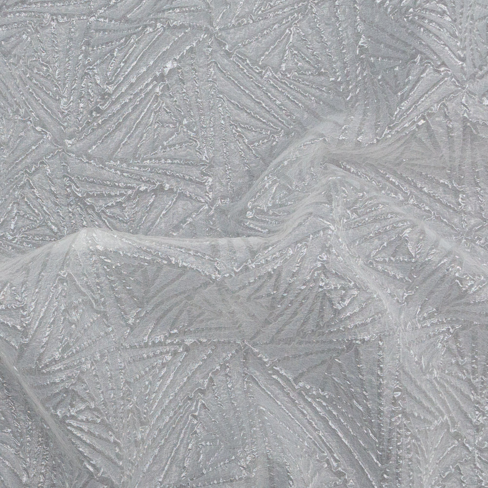 Luminous White Geometric Double-Layer Creped Organza Brocade Luminous White Geometric Double-Layer Creped Organza Brocade