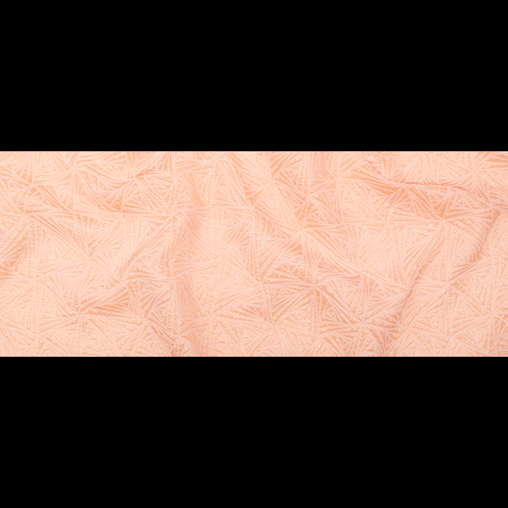 Luminous Coral Geometric Double-Layer Creped Organza Brocade - Folded Luminous Coral Geometric Double-Layer Creped Organza Brocade - Folded
