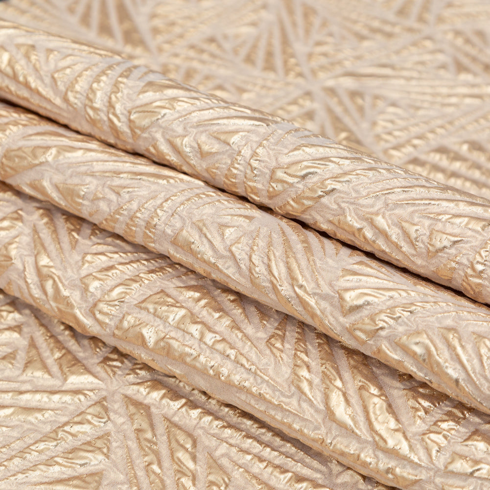 Luminous Gold Geometric Double-Layer Creped Organza Brocade - Detail Luminous Gold Geometric Double-Layer Creped Organza Brocade - Detail