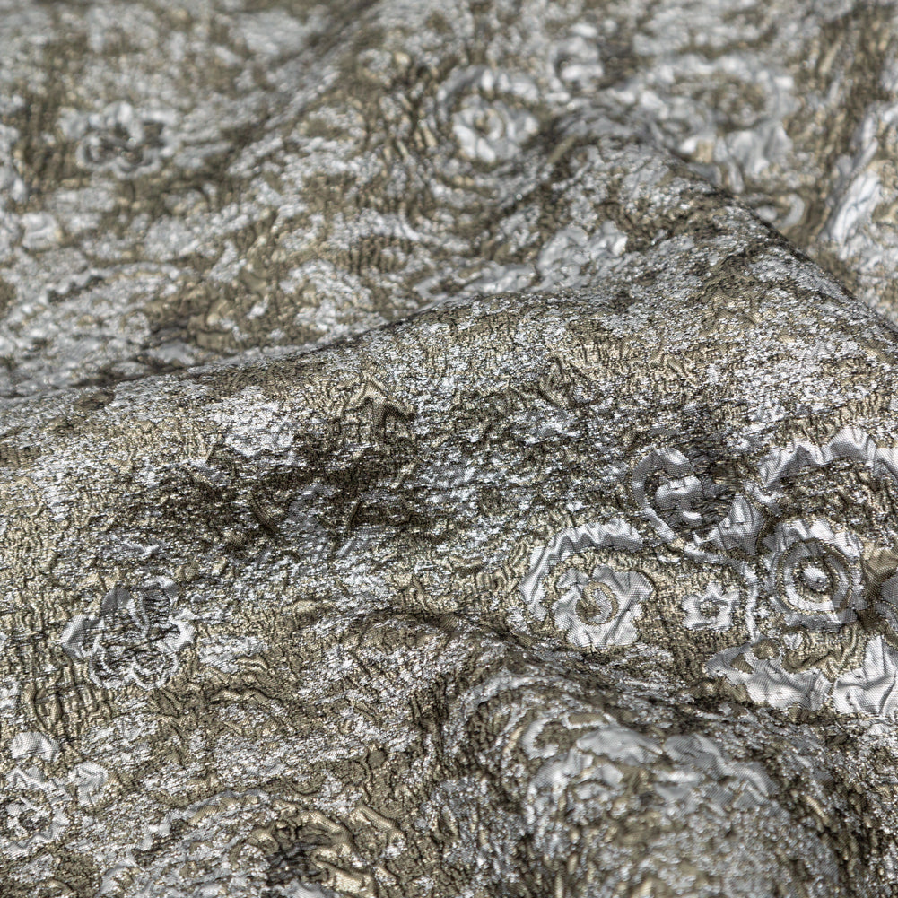 Silver and Pale Gold Luxury Metallic Brocade - Full Silver and Pale Gold Luxury Metallic Brocade - Full