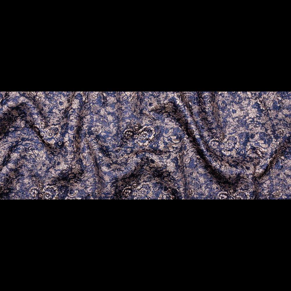 Royal Blue and Pale Gold Luxury Metallic Brocade - Folded Royal Blue and Pale Gold Luxury Metallic Brocade - Folded