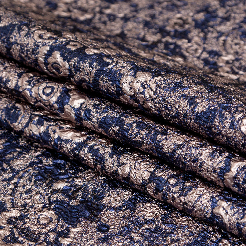 Royal Blue and Pale Gold Luxury Metallic Brocade - Detail Royal Blue and Pale Gold Luxury Metallic Brocade - Detail