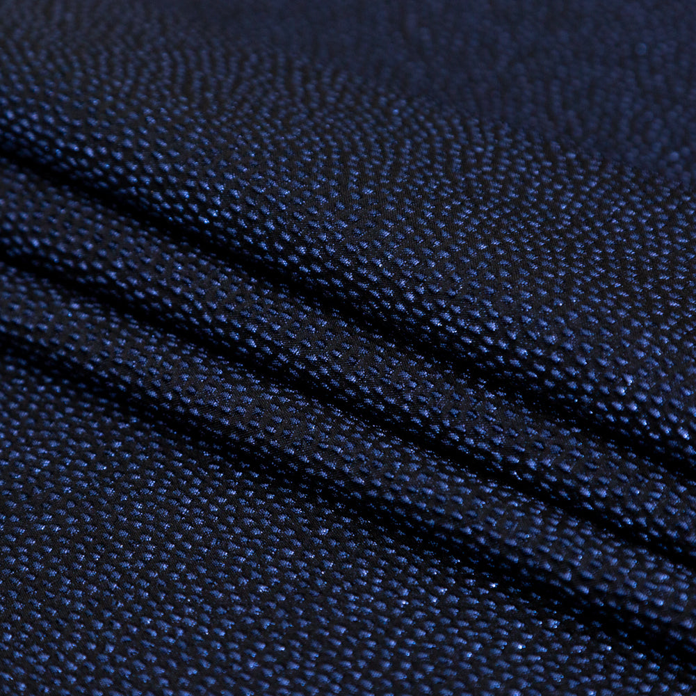 Metallic Blue on Black Abstract Luxury Brocade - Detail Metallic Blue on Black Abstract Luxury Brocade - Detail