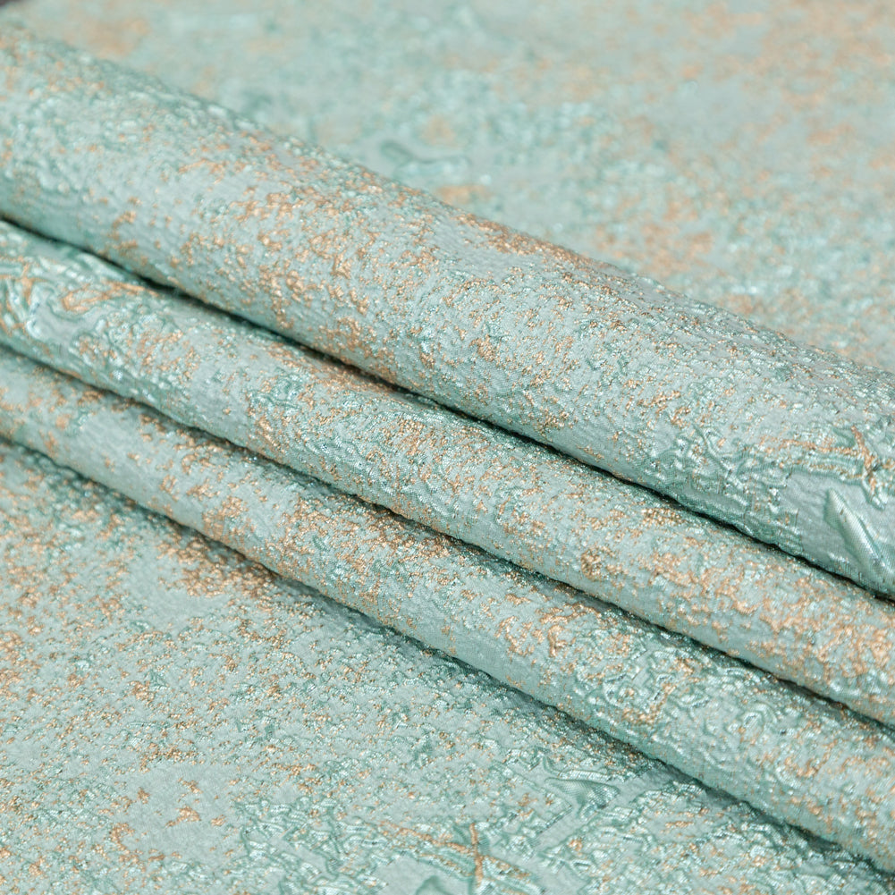 Aqua and Gold Abstract Luxury Metallic Brocade - Detail Aqua and Gold Abstract Luxury Metallic Brocade - Detail