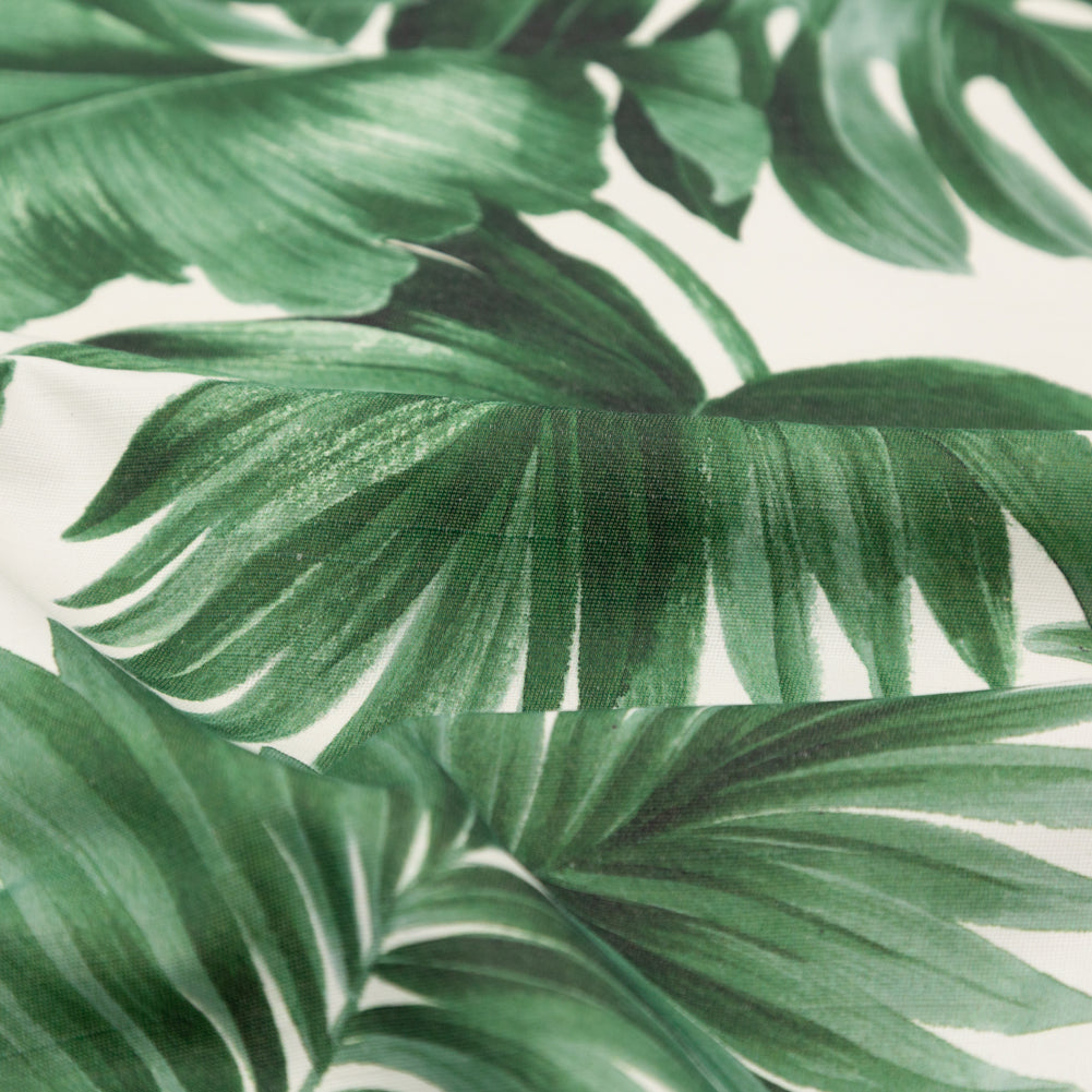 Dark Green Tropical Leaves Printed Woven Detail Dark Green Tropical Leaves Printed Woven Detail