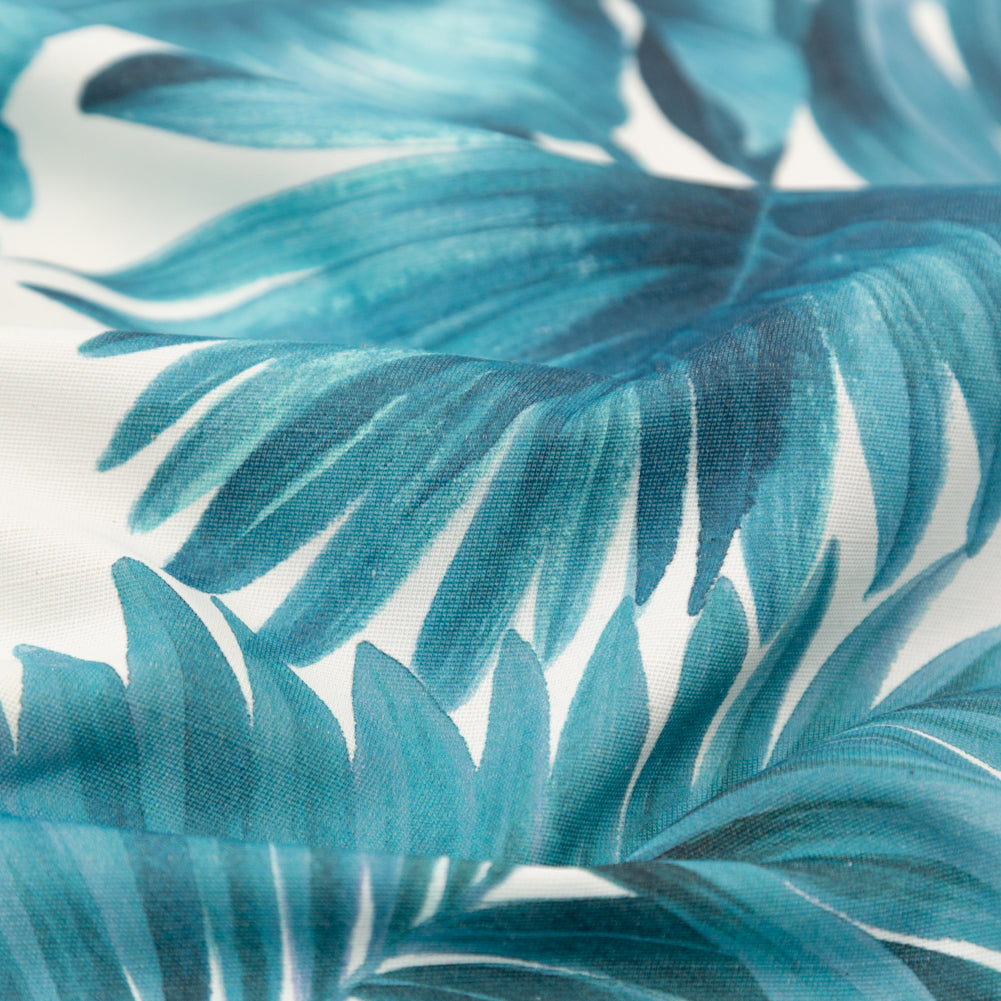 Blue Tropical Leaves Printed Woven - Detail Blue Tropical Leaves Printed Woven - Detail