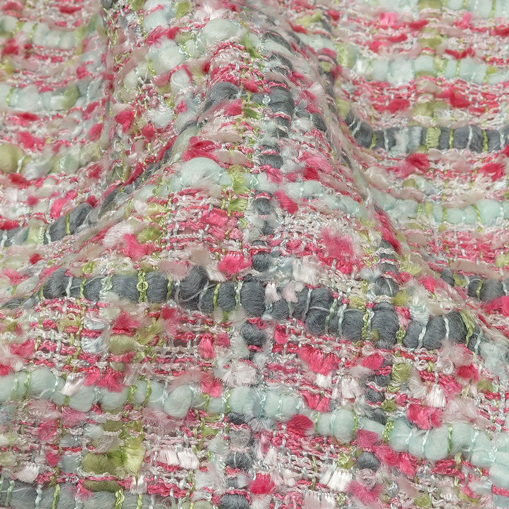 Viscose and Acrylic Chenille Tweed - Baby Pink, White and Sage Green - Newcastle Collection Folded Viscose and Acrylic Chenille Tweed - Baby Pink, White and Sage Green - Newcastle Collection Folded