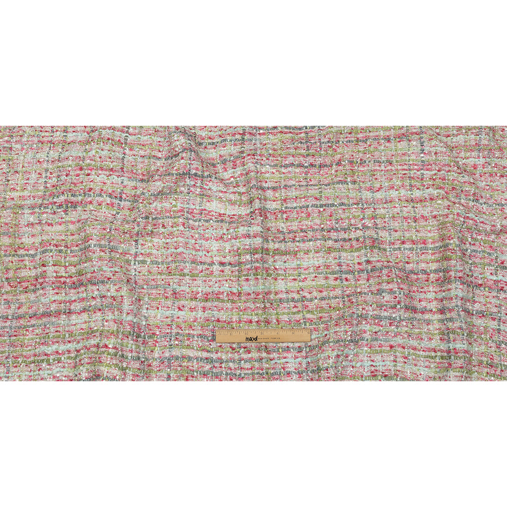 Viscose and Acrylic Chenille Tweed - Baby Pink, White and Sage Green - Newcastle Collection Drape Viscose and Acrylic Chenille Tweed - Baby Pink, White and Sage Green - Newcastle Collection Drape