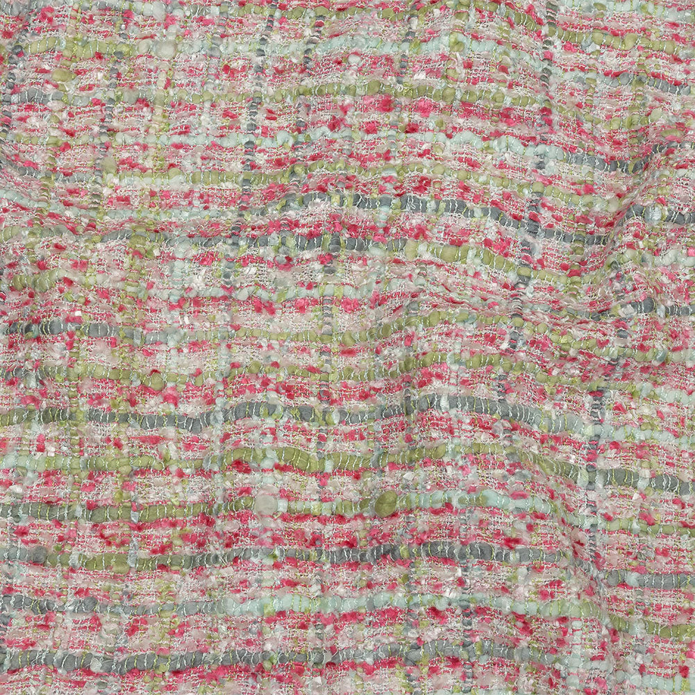 Viscose and Acrylic Chenille Tweed - Baby Pink, White and Sage Green - Newcastle Collection Viscose and Acrylic Chenille Tweed - Baby Pink, White and Sage Green - Newcastle Collection