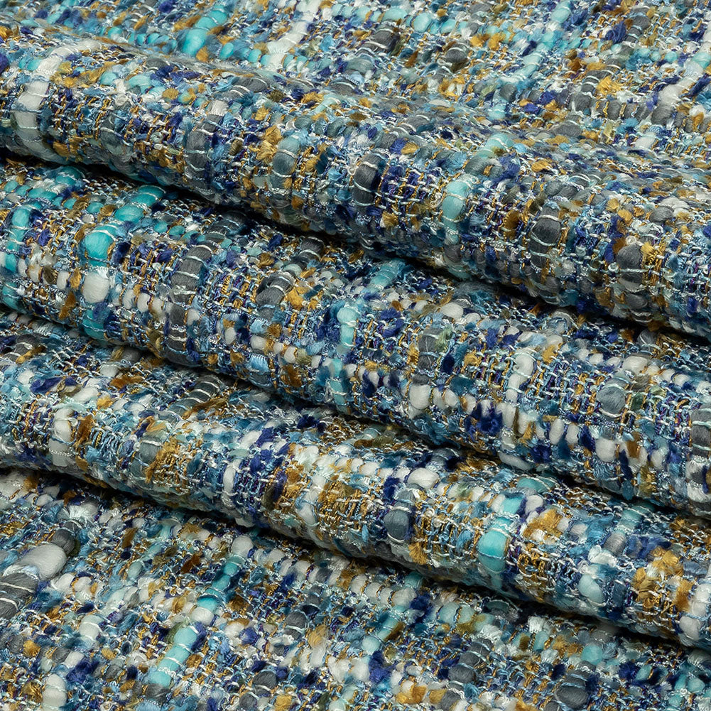 Newcastle Sky, Royal, and Mustard Viscose and Acrylic Chenille Tweed - Full Newcastle Sky, Royal, and Mustard Viscose and Acrylic Chenille Tweed - Full