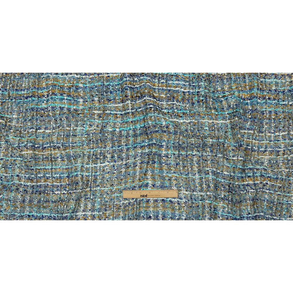 Newcastle Sky, Royal, and Mustard Viscose and Acrylic Chenille Tweed - Drape Newcastle Sky, Royal, and Mustard Viscose and Acrylic Chenille Tweed - Drape