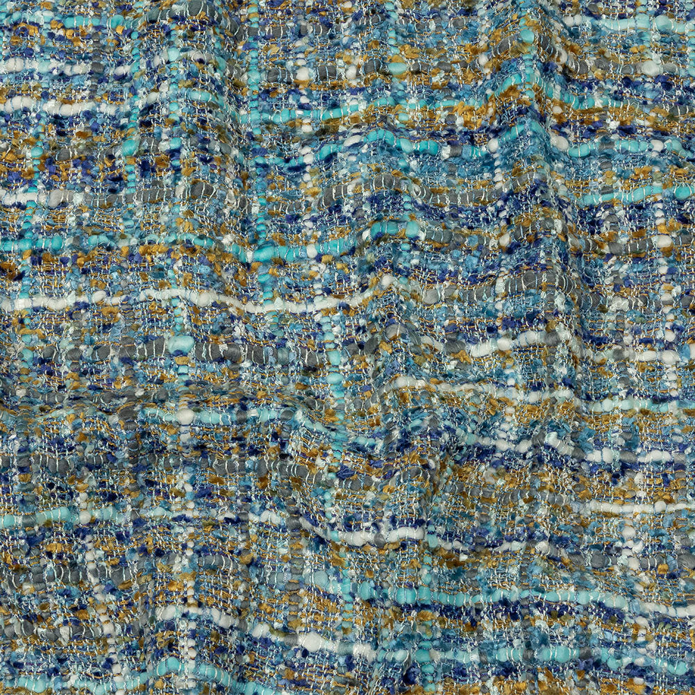 Newcastle Sky, Royal, and Mustard Viscose and Acrylic Chenille Tweed Newcastle Sky, Royal, and Mustard Viscose and Acrylic Chenille Tweed