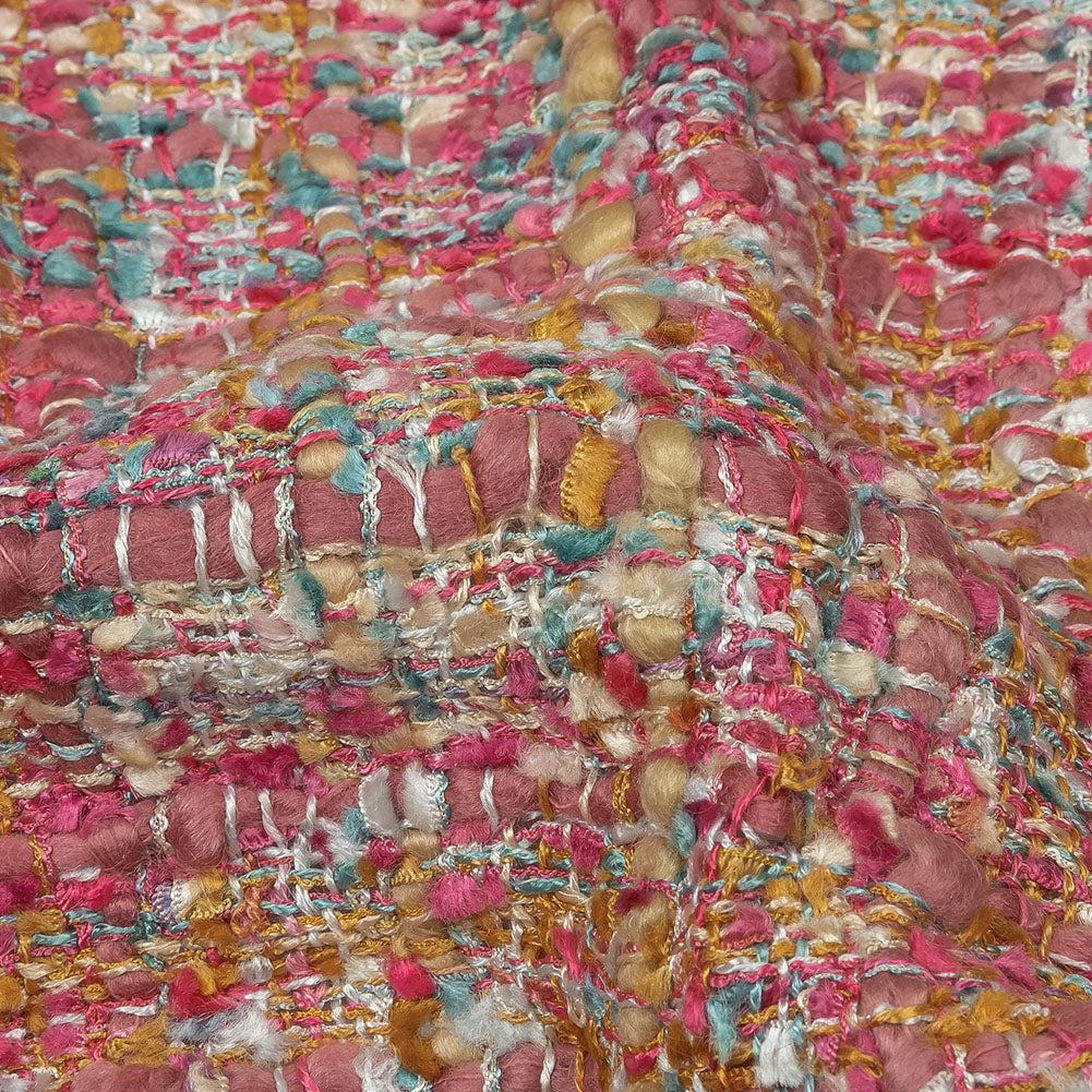 Viscose and Acrylic Chenille Tweed - Almond Buff, Pink and Sea Pine - Newcastle Collection Folded Viscose and Acrylic Chenille Tweed - Almond Buff, Pink and Sea Pine - Newcastle Collection Folded