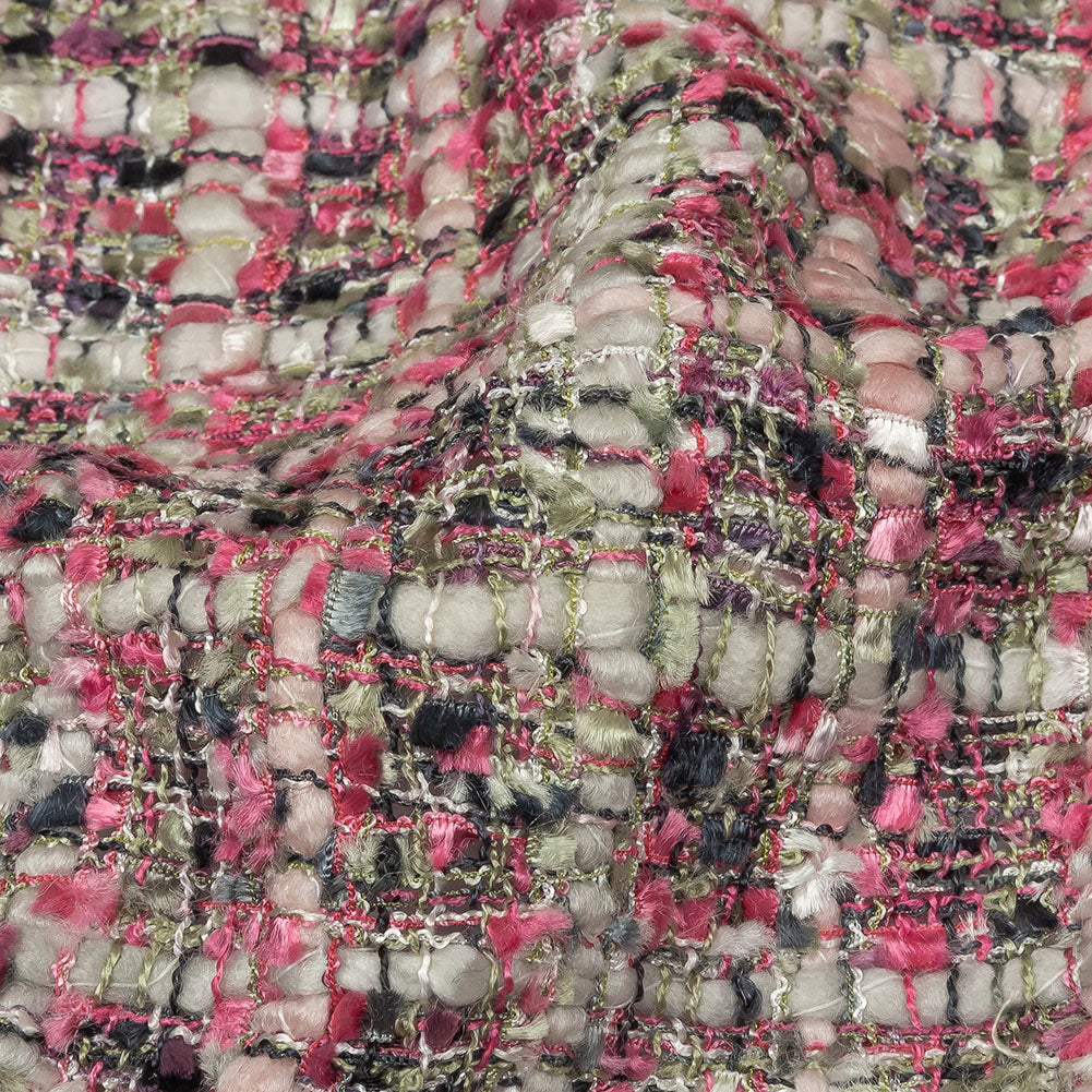 Newcastle Gray, Reseda and Orchid Pink Viscose and Acrylic Chenille Tweed - Folded Newcastle Gray, Reseda and Orchid Pink Viscose and Acrylic Chenille Tweed - Folded