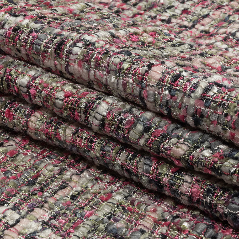 Newcastle Gray, Reseda and Orchid Pink Viscose and Acrylic Chenille Tweed - Full Newcastle Gray, Reseda and Orchid Pink Viscose and Acrylic Chenille Tweed - Full