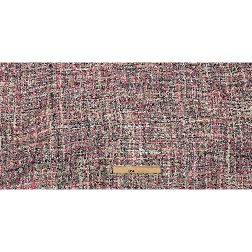 Newcastle Gray, Reseda and Orchid Pink Viscose and Acrylic Chenille Tweed - Drape Newcastle Gray, Reseda and Orchid Pink Viscose and Acrylic Chenille Tweed - Drape
