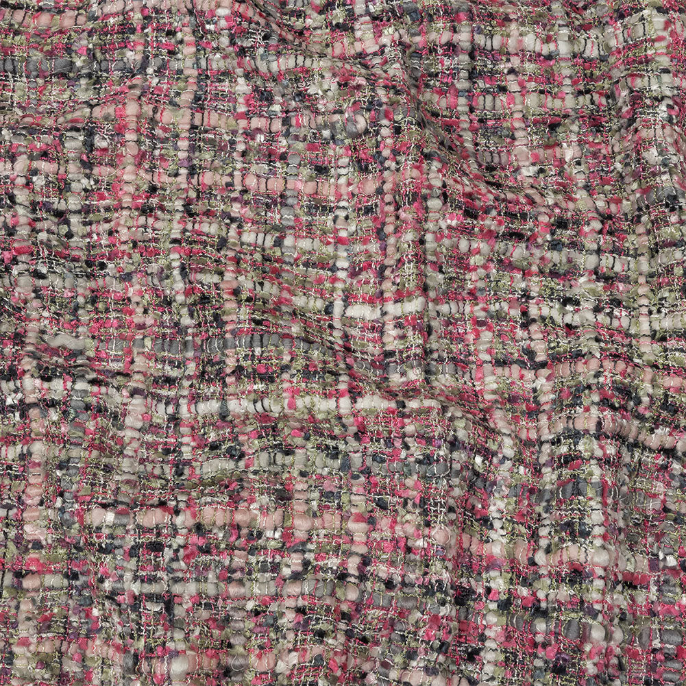 Newcastle Gray, Reseda and Orchid Pink Viscose and Acrylic Chenille Tweed Newcastle Gray, Reseda and Orchid Pink Viscose and Acrylic Chenille Tweed