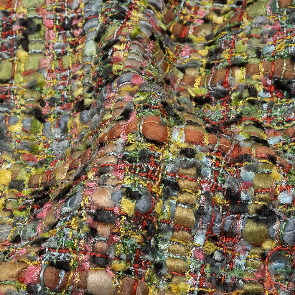 Viscose and Acrylic Chenille Tweed - Rainbow and Black Ink - Newcastle Collection Folded Viscose and Acrylic Chenille Tweed - Rainbow and Black Ink - Newcastle Collection Folded