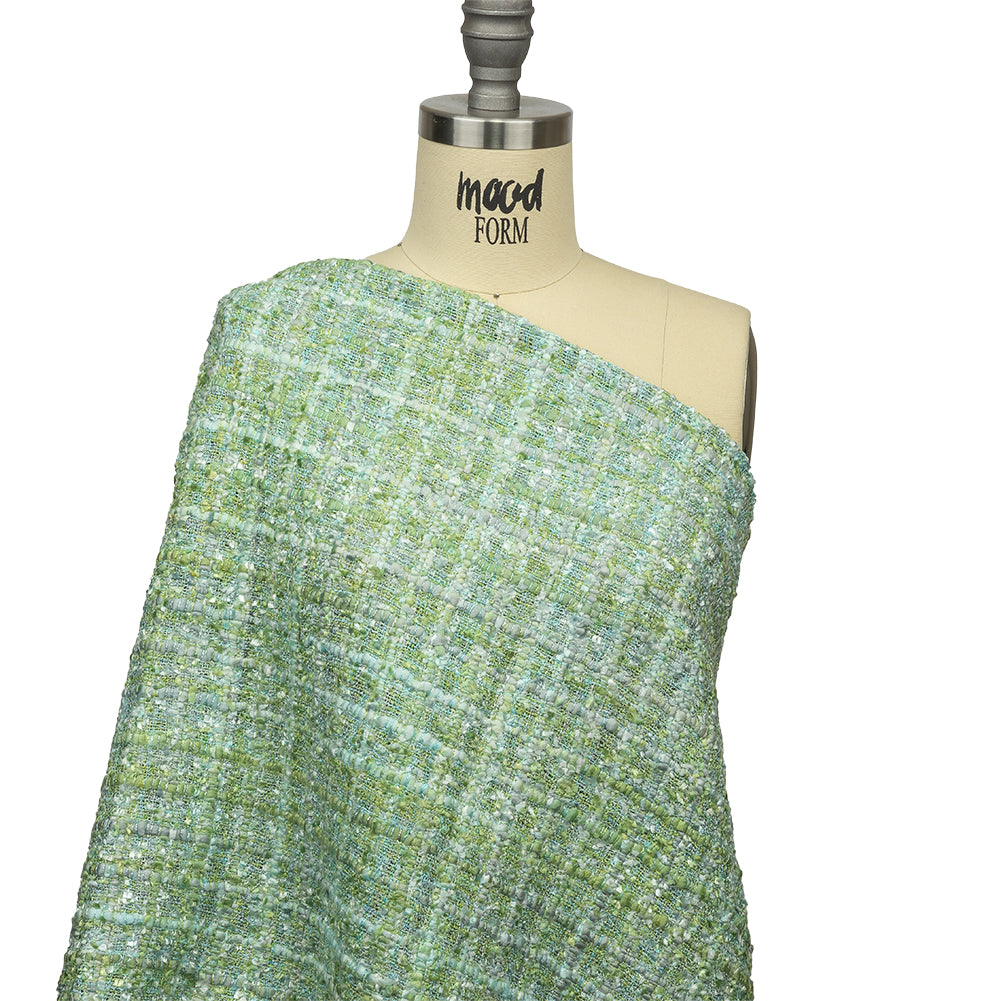 Newcastle Apple Green, Seafoam, and Belgian Block Viscose and Acrylic Chenille Tweed - Detail Newcastle Apple Green, Seafoam, and Belgian Block Viscose and Acrylic Chenille Tweed - Detail
