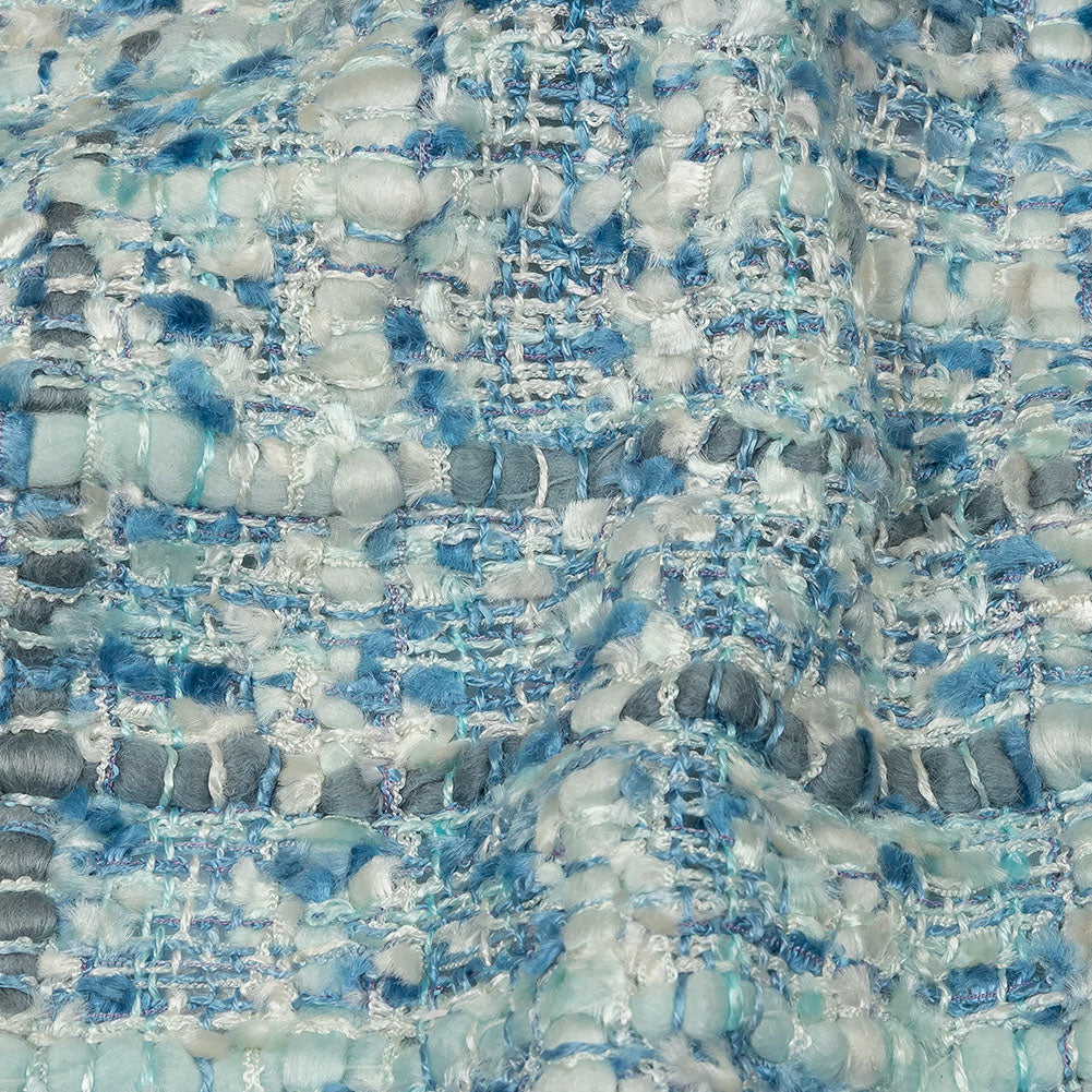 Viscose and Acrylic Chenille Tweed - Bijou Blue, White and Gray - Newcastle Collection Folded Viscose and Acrylic Chenille Tweed - Bijou Blue, White and Gray - Newcastle Collection Folded
