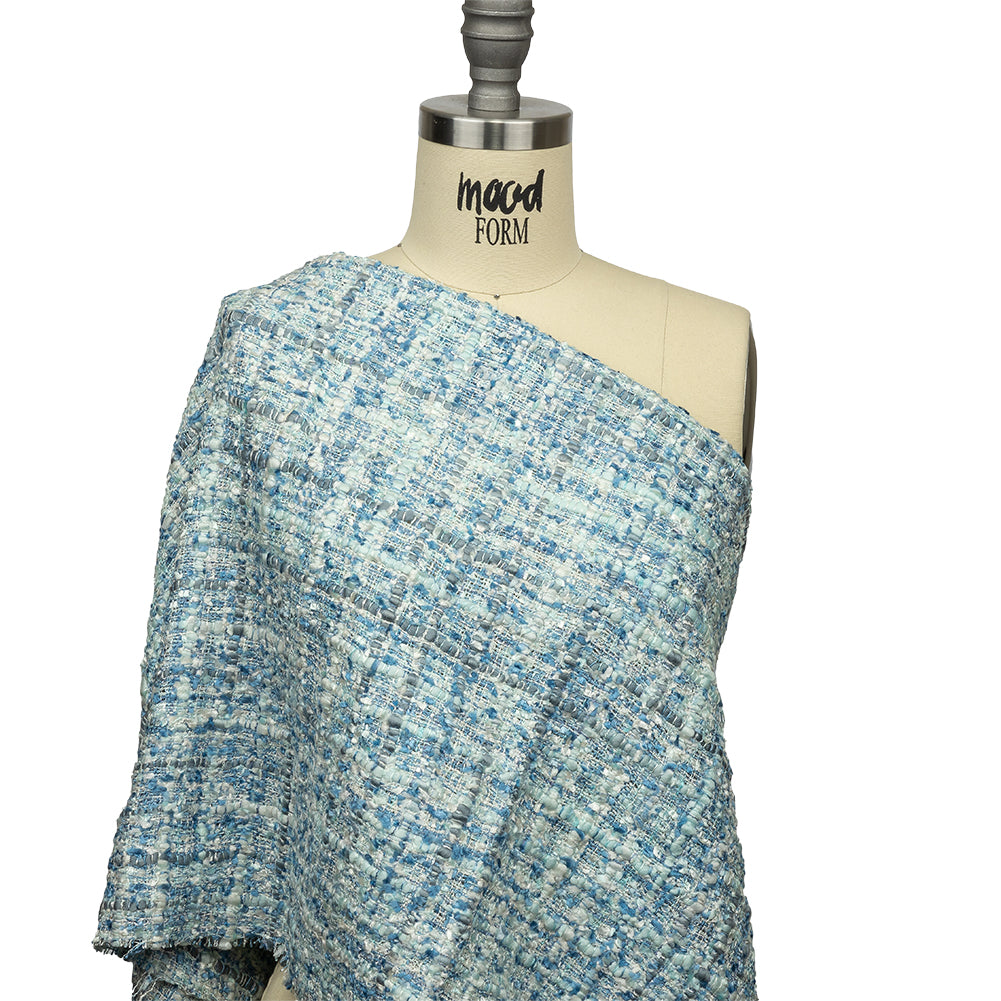 Viscose and Acrylic Chenille Tweed - Bijou Blue, White and Gray - Newcastle Collection Detail Viscose and Acrylic Chenille Tweed - Bijou Blue, White and Gray - Newcastle Collection Detail