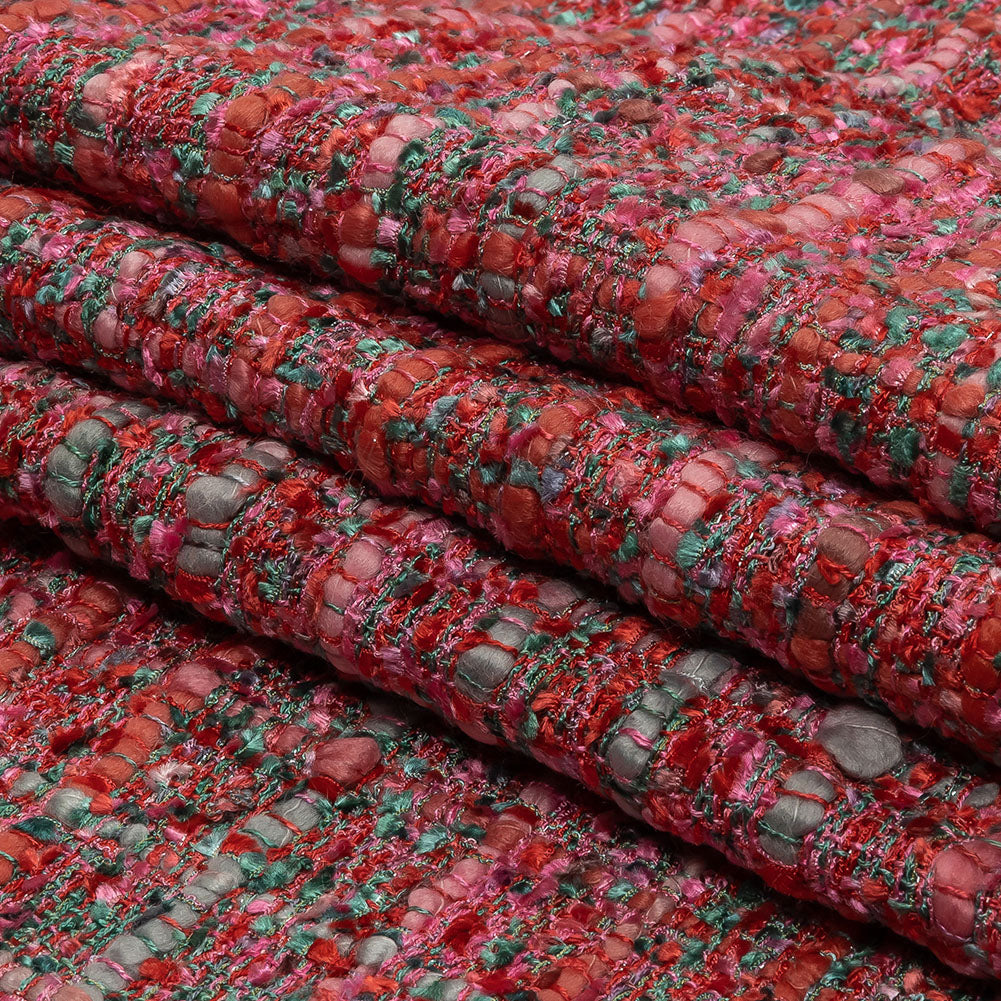Newcastle Pink, Coral and Green Metallic Viscose and Acrylic Chenille Tweed - Full Newcastle Pink, Coral and Green Metallic Viscose and Acrylic Chenille Tweed - Full