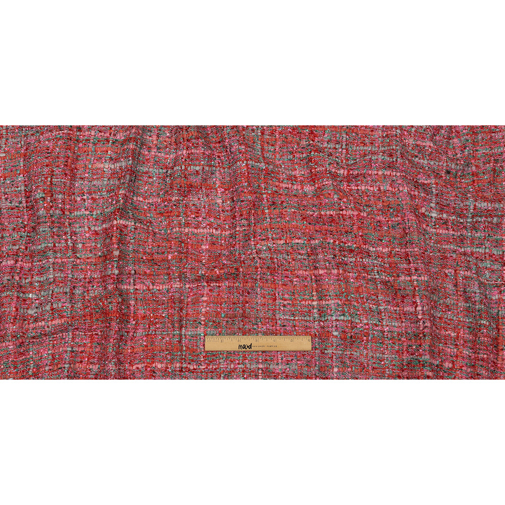 Newcastle Pink, Coral and Green Metallic Viscose and Acrylic Chenille Tweed - Drape Newcastle Pink, Coral and Green Metallic Viscose and Acrylic Chenille Tweed - Drape