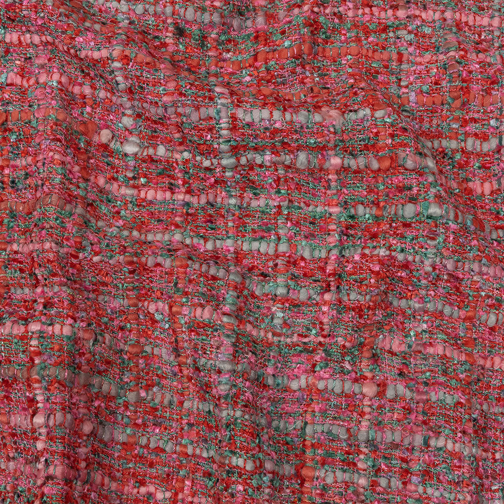 Newcastle Pink, Coral and Green Metallic Viscose and Acrylic Chenille Tweed Newcastle Pink, Coral and Green Metallic Viscose and Acrylic Chenille Tweed